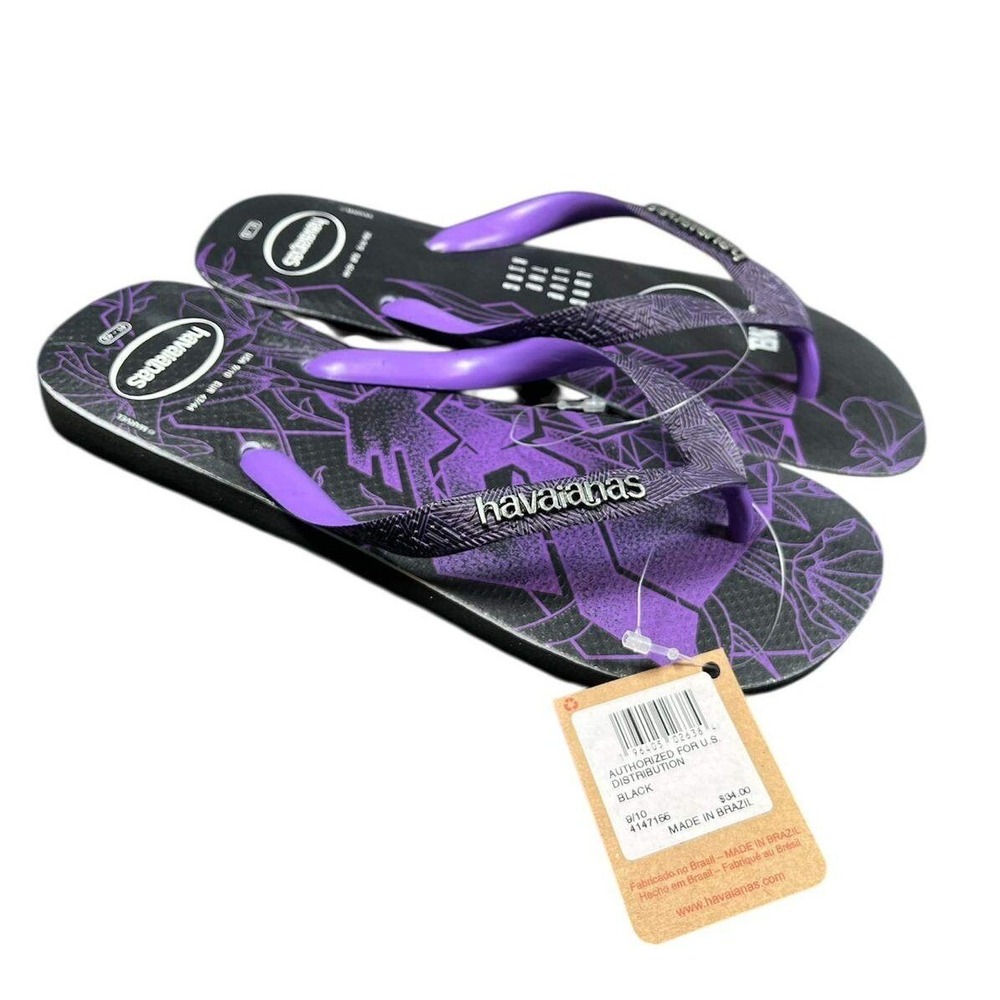 Havaianas Black Panther Flip Flops Sandals‎ Marvel Purple Accents US 9/10